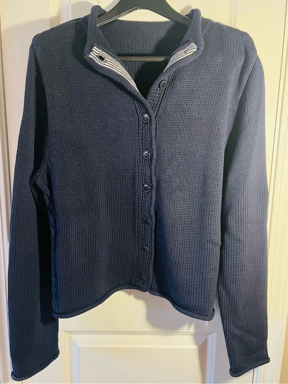 J. Crew Rollneck Reversible Cardigan 100% Cotton Knit Navy Sweater, NWT, Sz XL